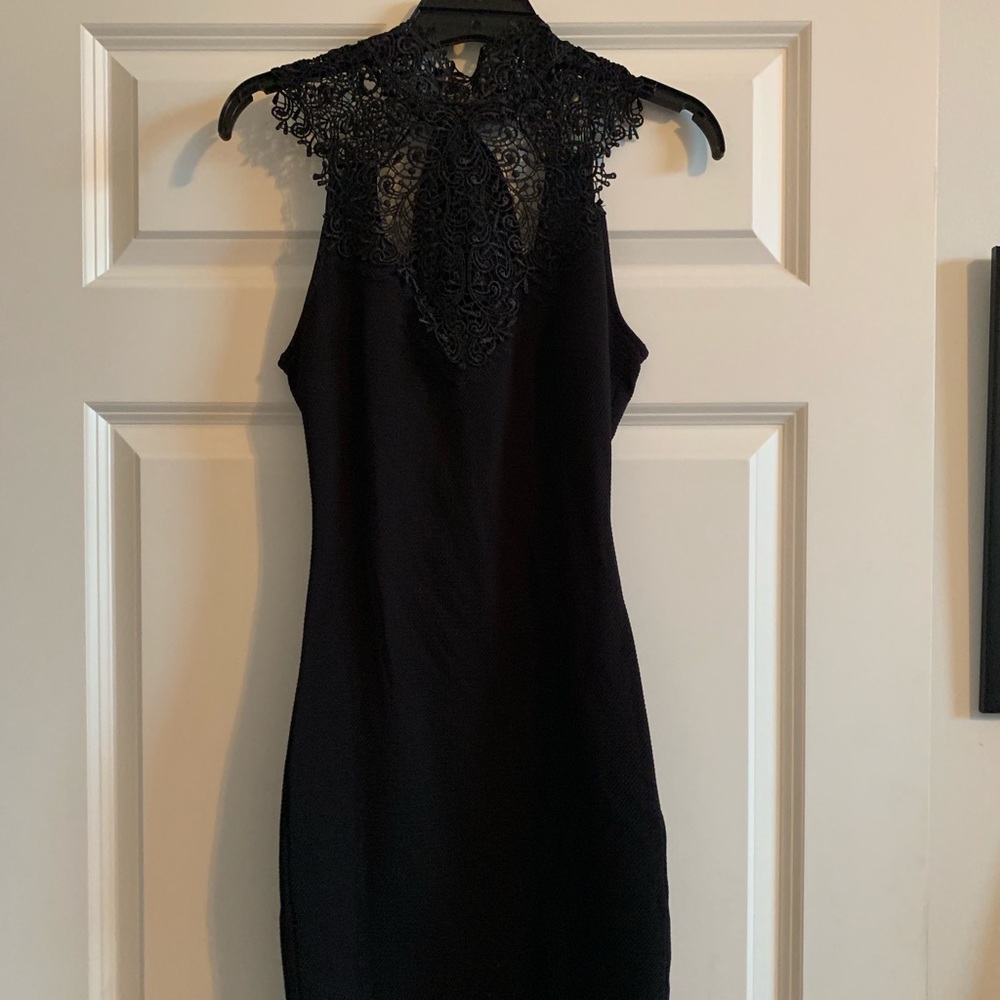 Black high neck lace dress